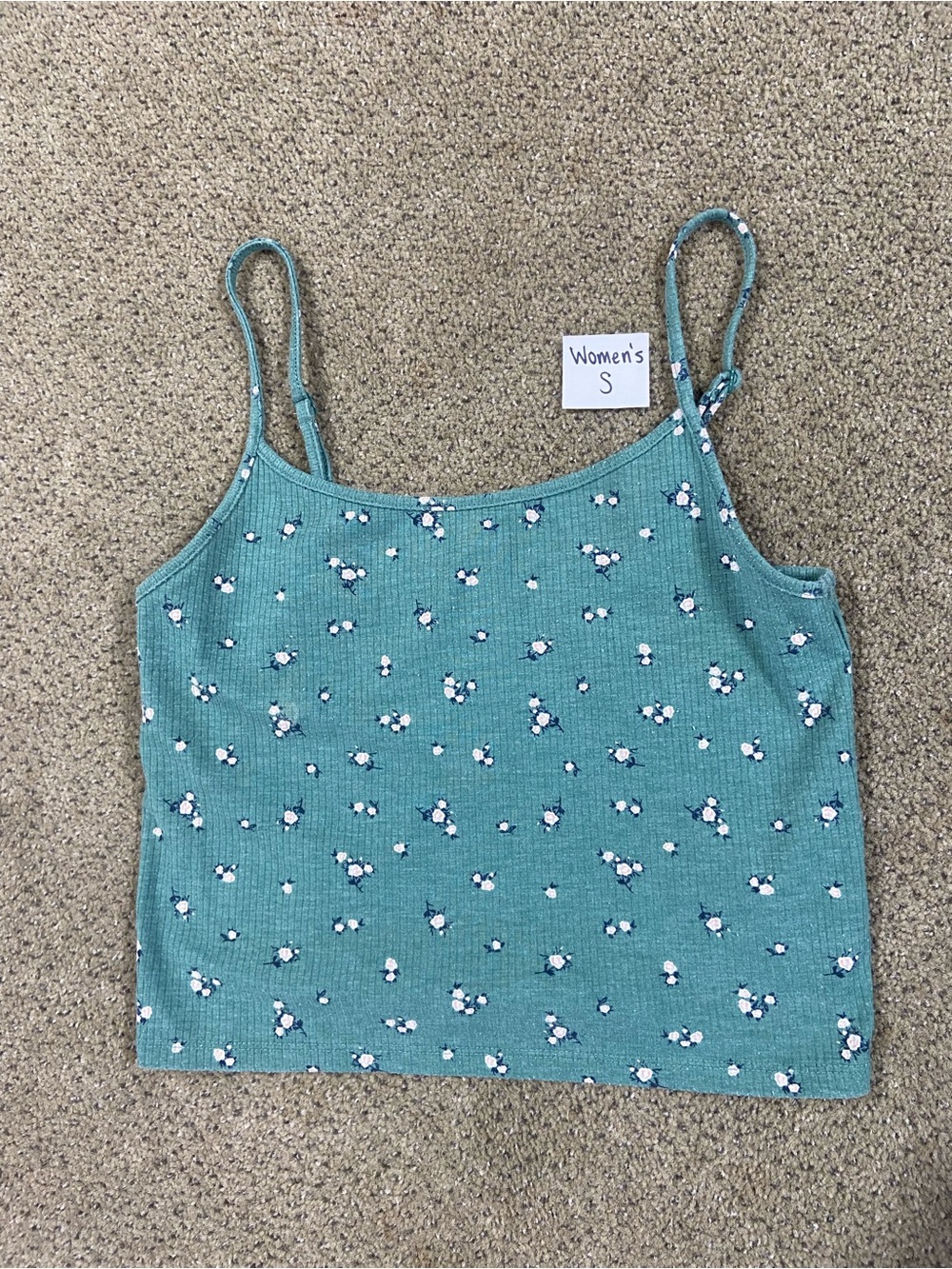 American Eagle Outfitters Teal Floral Ribbed Cami